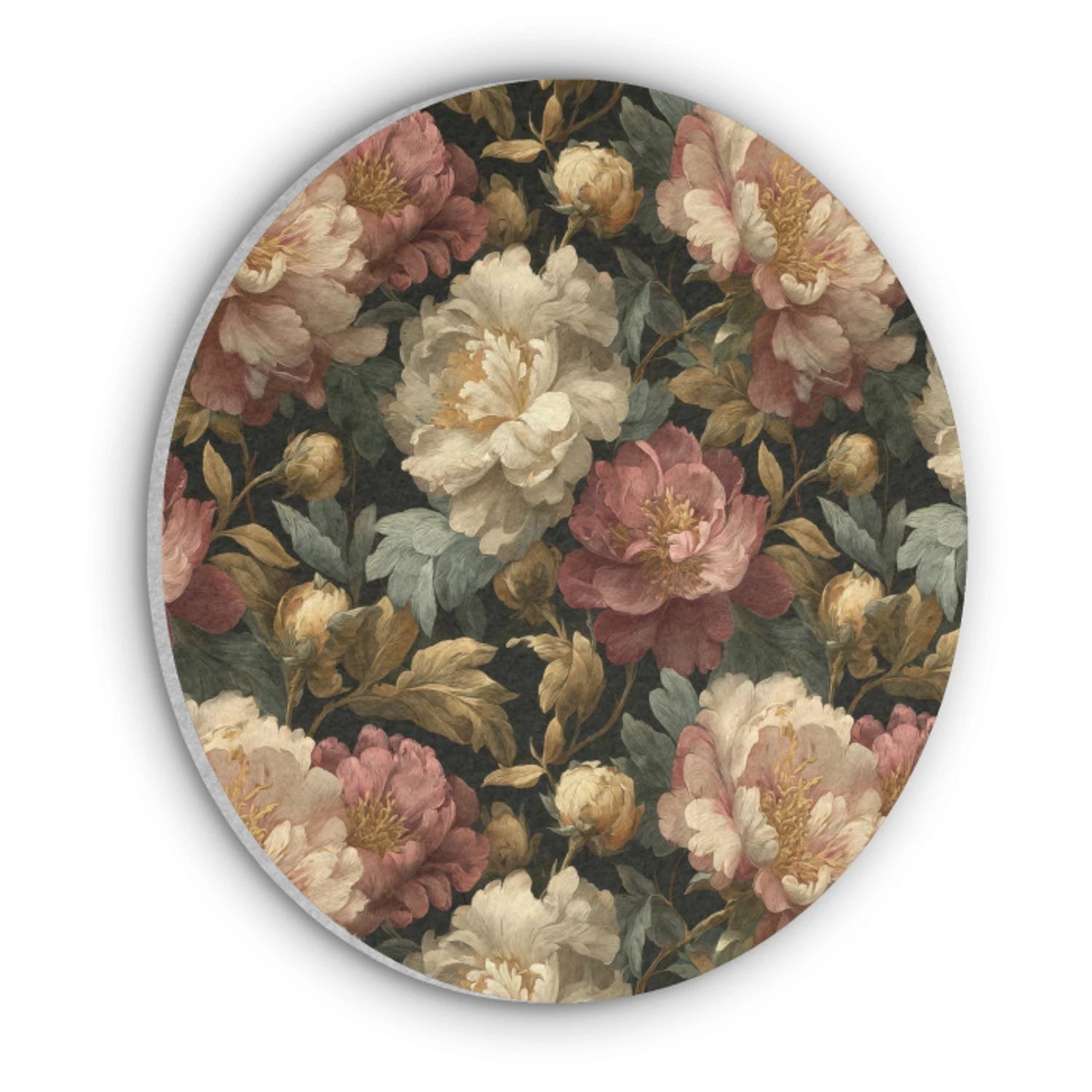 Bloemen - Barok - Patroon - Roze - Crème Akoestische PET Vilt - Rond klein 838 -3d