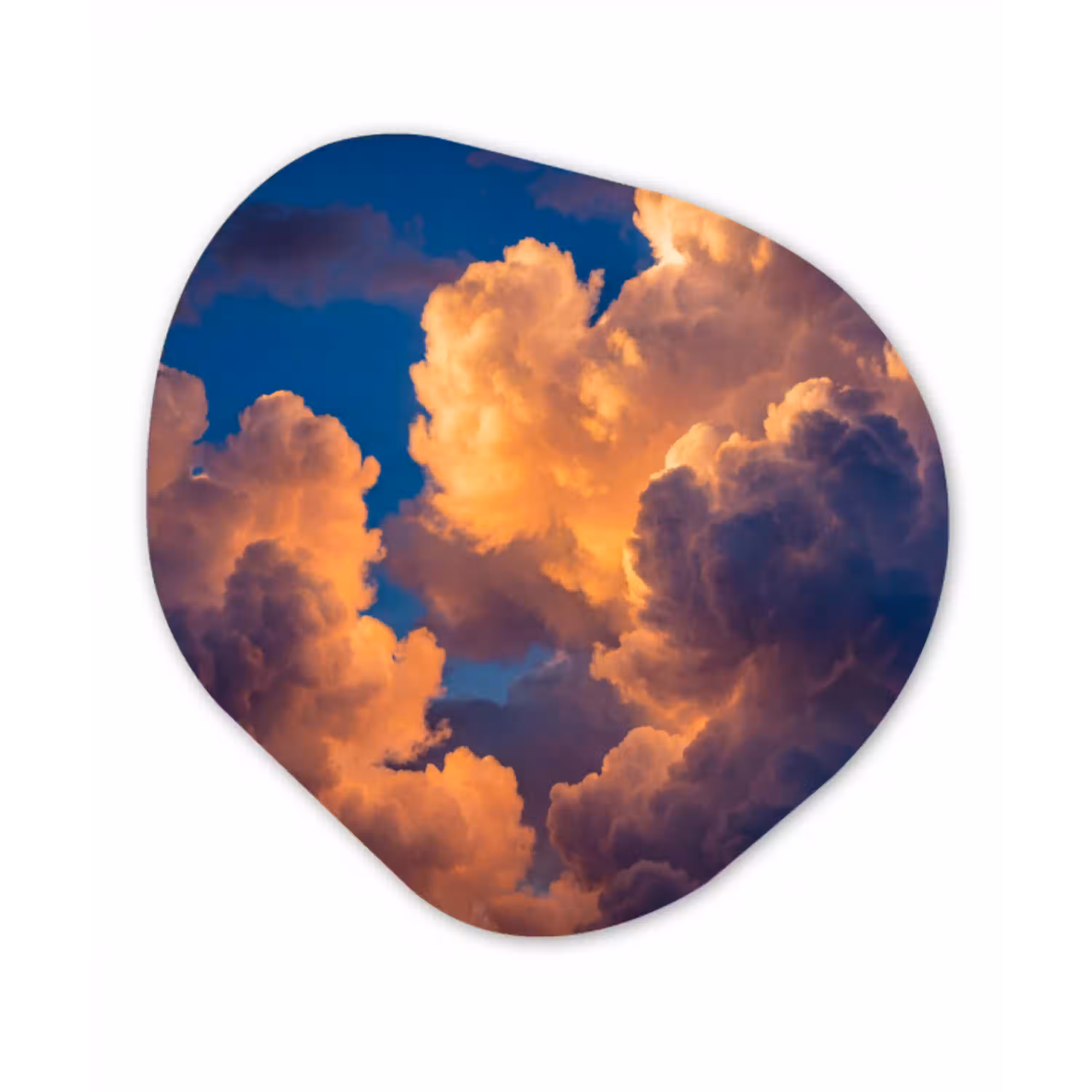 Wolken - Zonsondergang - Natuur - Oranje - Blauw Wandcirkel Organisch Aluminium middel -3d