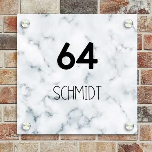 Lichtblauw marmer - Modern Naambord Vierkant klein -sfeer2
