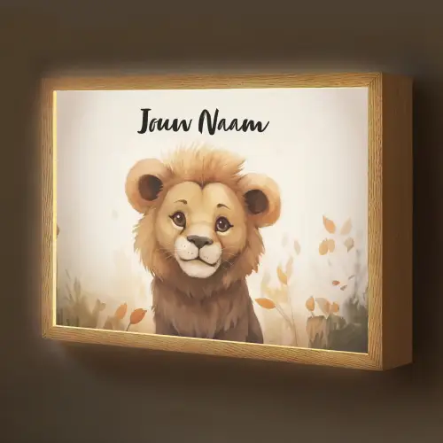 Leeuw - Dieren - Kinderen - Bruin - Meisje Light Box met batterij (Wandlamp kind) middel -z3d_website