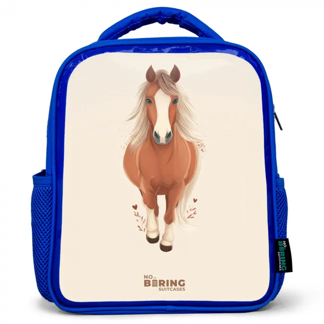 Kids' Backpacks Blue -. Brown horse in gallop
