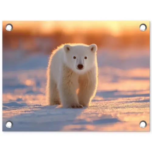Ijsbeer - Sneeuw - Zonsopgang tuinposter los doek klein -3d