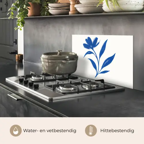Bloem - Blaadjes - Minimalistisch - Blauw keuken achterwand spatscherm klein -usp_NL