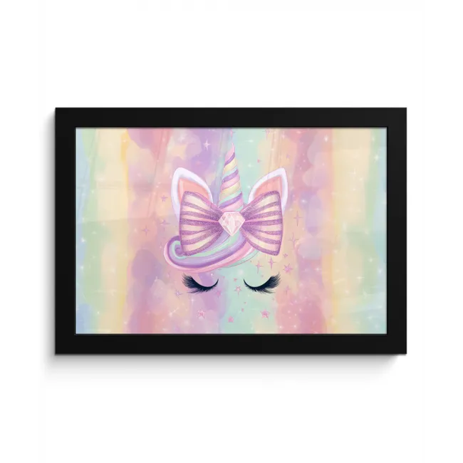 Eenhoorn - Glitters - Regenboog - Pastel fotolijst zwart zonder passe partout klein -3d