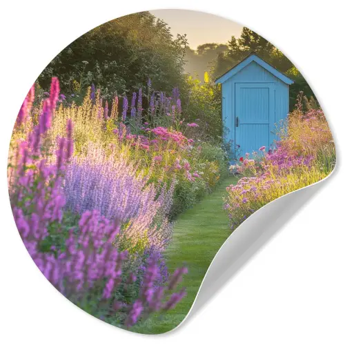 Tuinhuisje - Blauw - Bloemen Wandcirkel behangsticker klein -3d