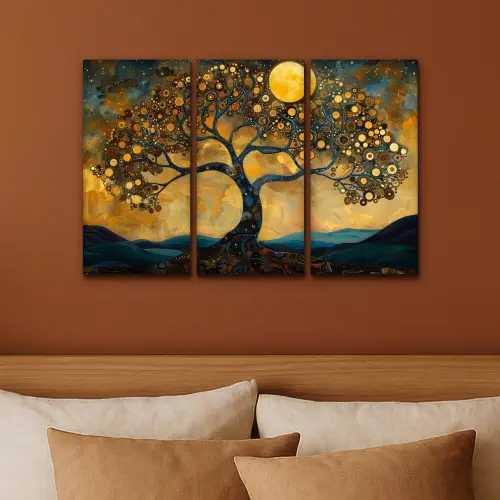 Boom - Geel - Abstract - Modern Canvas - Meerluiken 3 luik klein -sfeer2