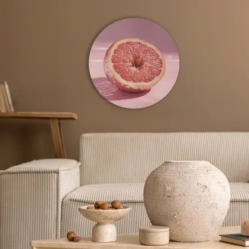 Grapefruit - Roze - Disco - Shiny Akoestische PET Vilt - Rond klein -sfeer1