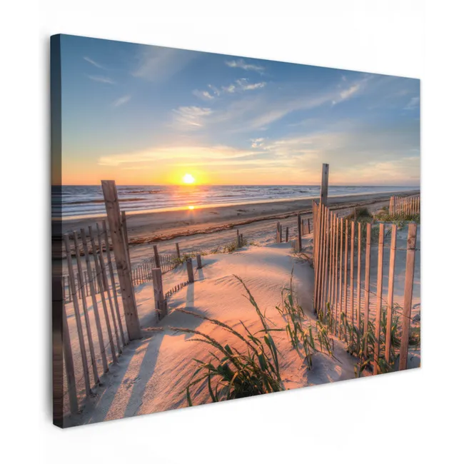 Canvas schilderij - Duin - Zonsondergang - Strand - Planten - Zee