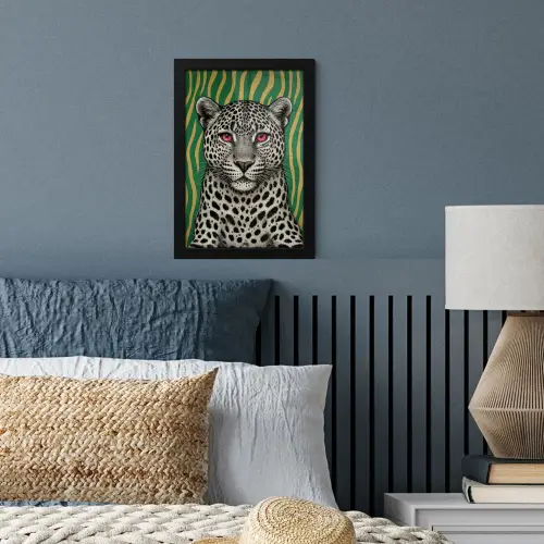 Panter - Zebrapatroon - Groen fotolijst zwart zonder passe partout klein -sfeer3