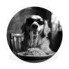 Golden Retriever - Hond - Vrolijk -  Bord spaghetti - Zwart - wit Wandcirkel aluminium klein -3d