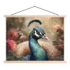 Pauw - Vogel - Bloemen - Planten - Pauwenveren textielposter latten blank klein -3d