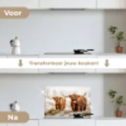 Schotse hooglander - Koe - Natuur - Winter keuken achterwand spatscherm klein -voor_na_NL
