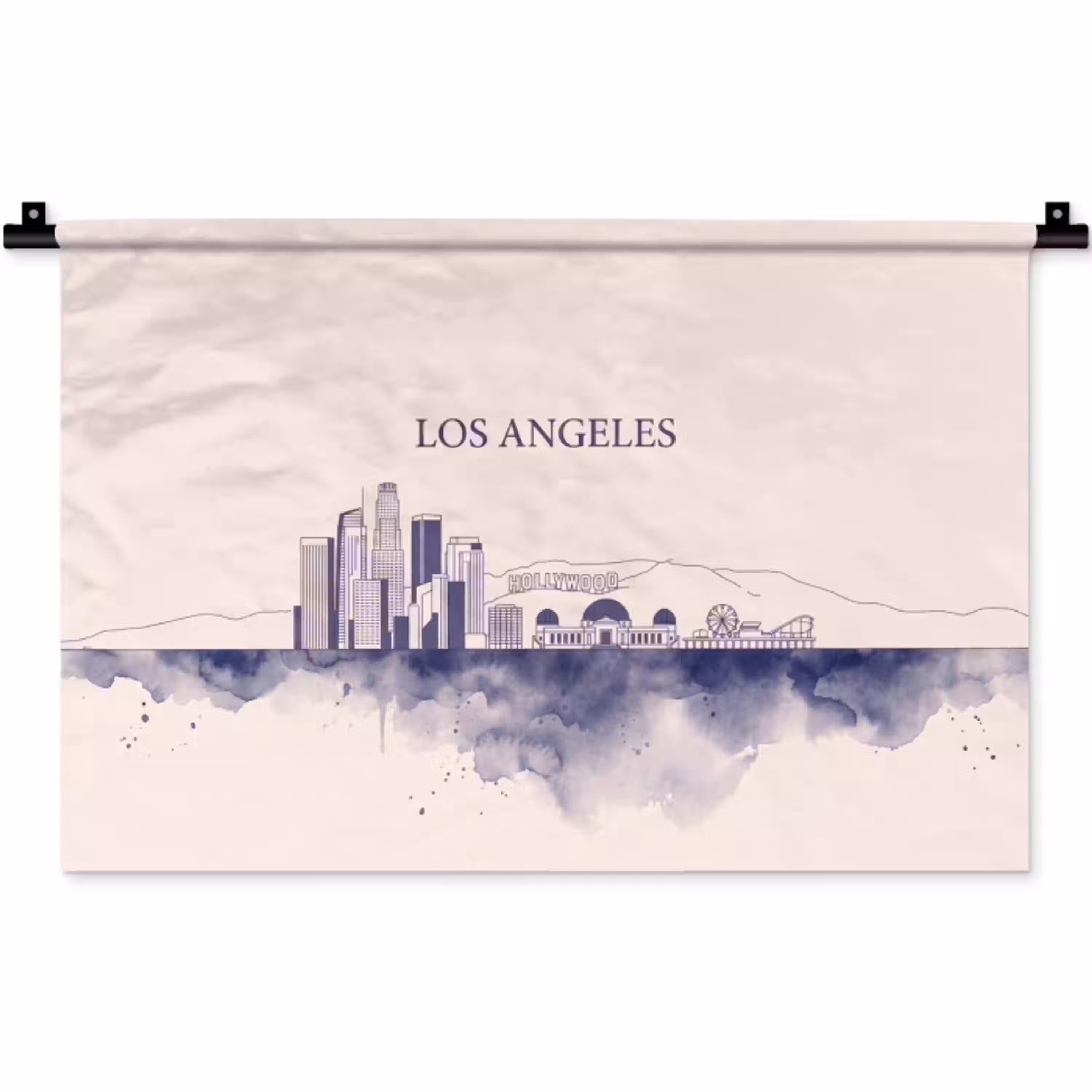 Los Angeles - Skyline - Architectuur - Aquarel - Blauw Wandkleed katoen klein -zz3d