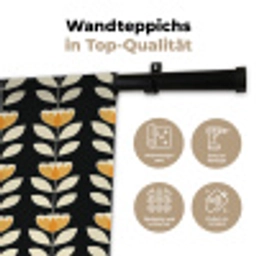 Retro - Bloem - Zwart - Okergeel Wandkleed katoen klein 269 -tsfeer2_DE