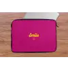 Smile - Stippen - Geel - Smiley - Roze laptophoes neopreen klein -tafel