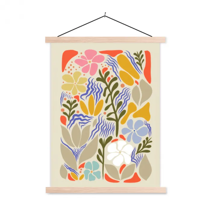 Abstract - Bloemen - Bladeren textielposter latten blank klein -3d