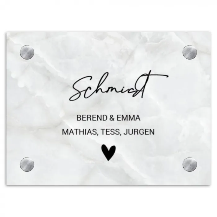 Lichtgrijs marmer - Sierlijk Naambord Rechthoek middel -3d