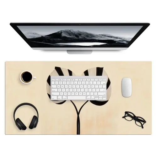 Bladeren - Gestreept - Stengel - Beige Muismat XXL klein -3d
