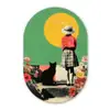 Retro - Meisje - Kat - Zon Wandcirkel Ovaal Forex klein -3d