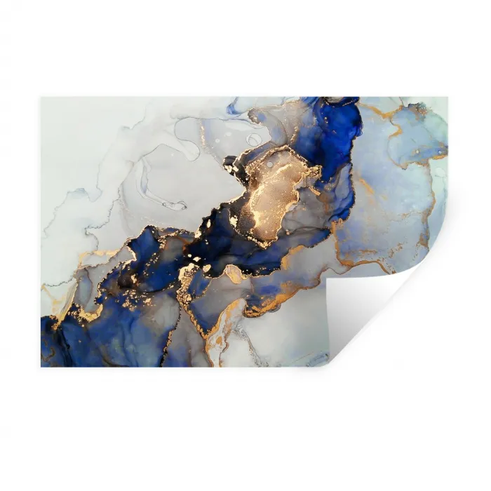 Marmer - Blauw - Goud Muursticker klein -3d