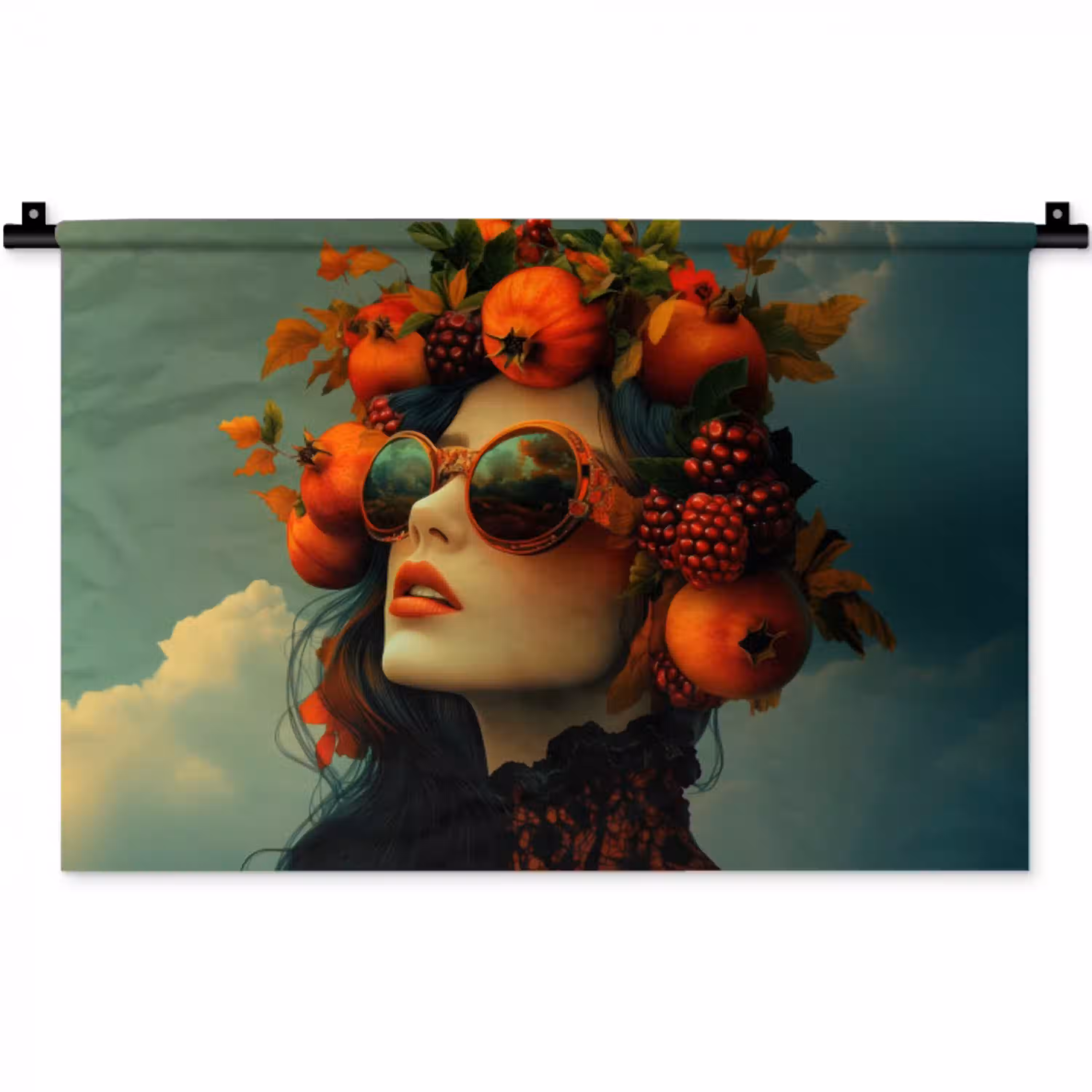Vrouw - Granaatappel - Herfst - Zonnebril Wandkleed katoen klein -zz3d