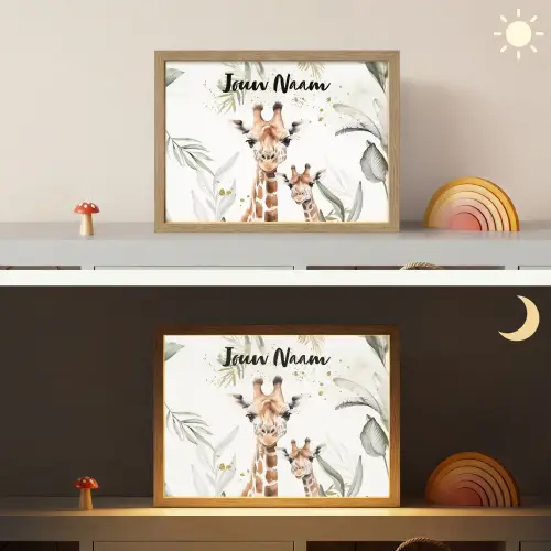 Giraffe - Bladeren - Kinderen - Dieren - Jungle Light Box met batterij (Wandlamp kind) middel -sfeer3_kind