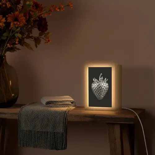 Aardbei - Zaadstructuur - Realistisch Light Box met kabel (Tafellamp) klein -sfeer4