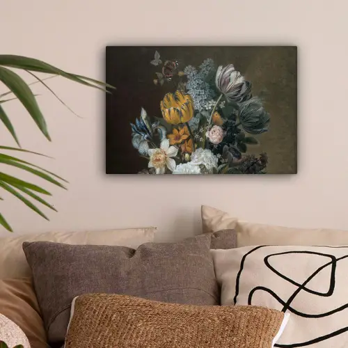 Stilleven met bloemen - Schilderij van Eelke Jelles Eelkema canvas 2cm klein -sfeer1
