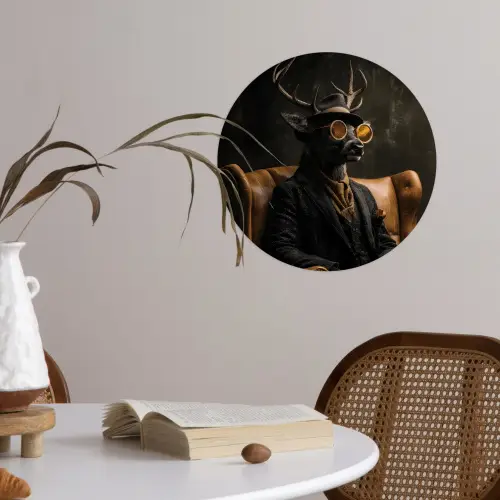 Hert - Zonnebril - Zwart - Pak Wandcirkel behangsticker klein -sfeer3