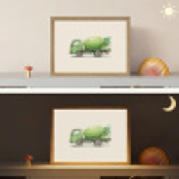 Betonwagen - Illustratie - Groen - Minimalistisch Light Box met batterij (Wandlamp kind) middel -sfeer3_kind