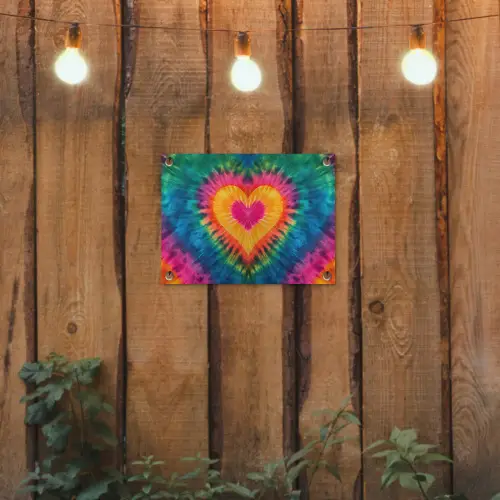 Hart - Tie Dye - Kleurrijk tuinposter los doek klein -sfeer1