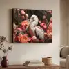 Pelikaan - Dier - Bloemen - Natuur - Botanisch - Roze Textielframe zwart klein -sfeer3