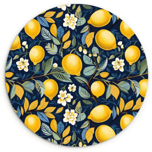Citroenen - Bloemen - Bladeren - Blauw Wandcirkel plexiglas klein 852 -3d