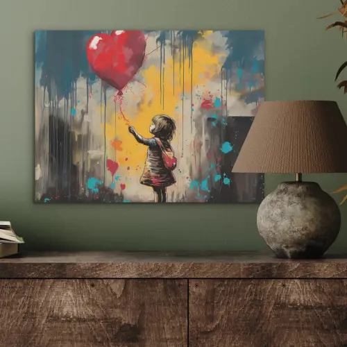 Meisje - Ballon - Hart - Graffiti PET vilt klein -sfeer2