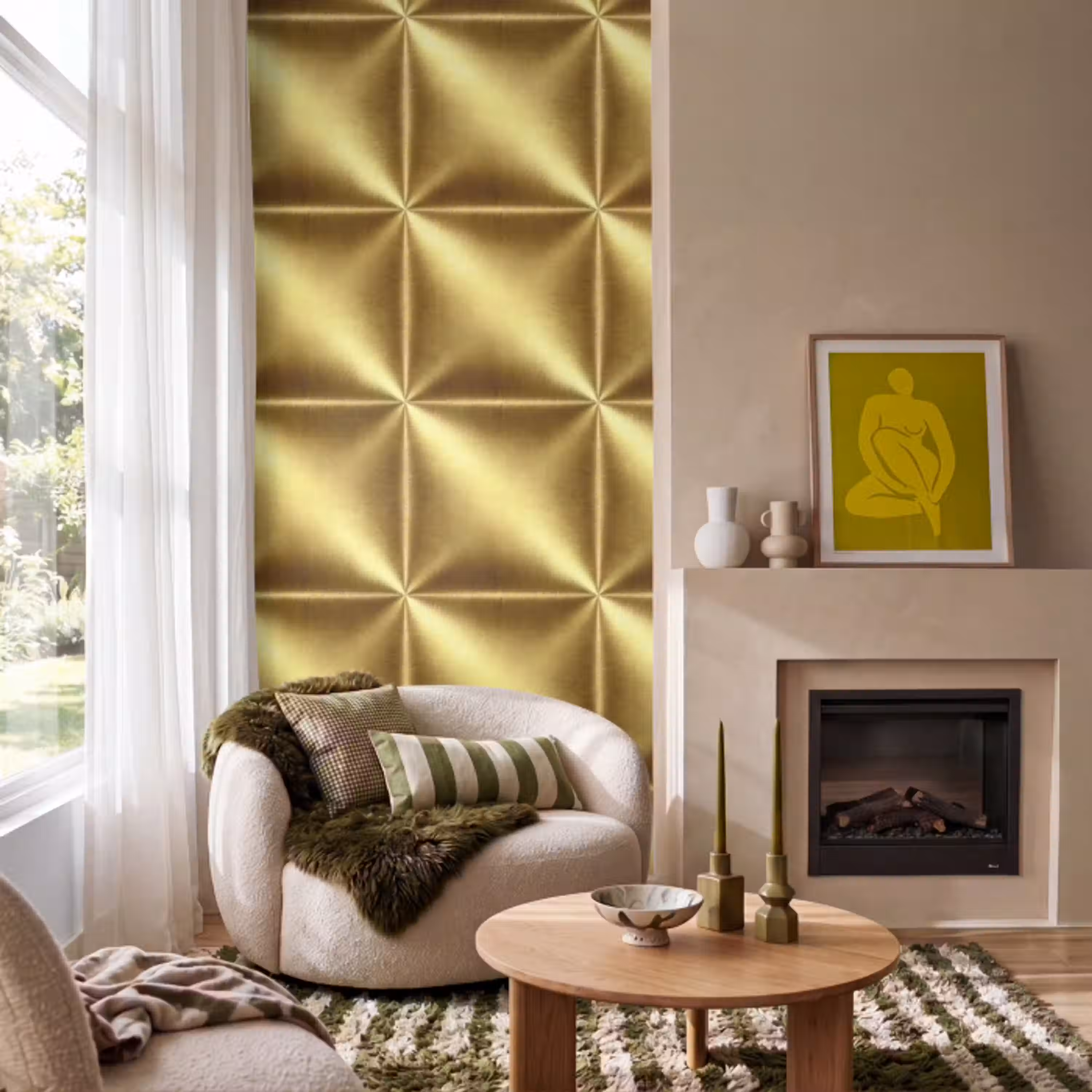 Textuur - Geborsteld Goud - Industrieel - Metallic Behang Vlies klein 1076 -sfeer2