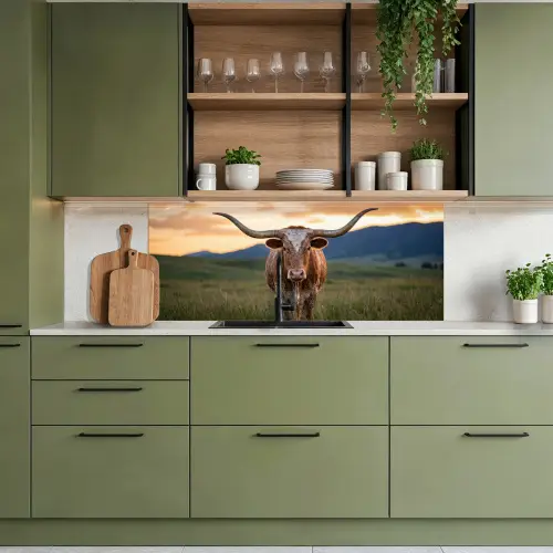 Longhorn - Landschap - Zonsondergang keuken achterwand 2 middel -sfeer3