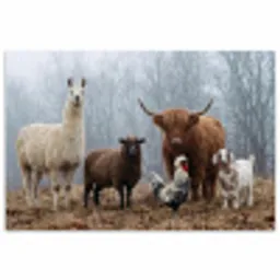 Boerderijdieren - Groep - Mist - Natuur - Rustiek poster papier klein -3d