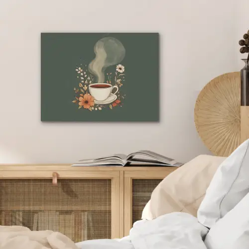 Kop - Bloemen - Groen - Koffie PET vilt klein -sfeer3
