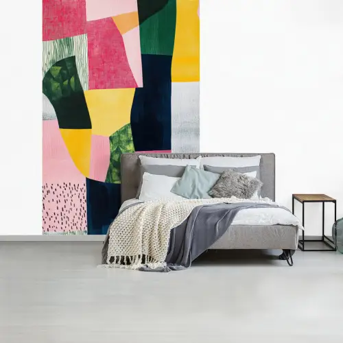 Abstract - Roze - Lappen - Vormen - Geel fotobehang vinyl groot -slaapkamer