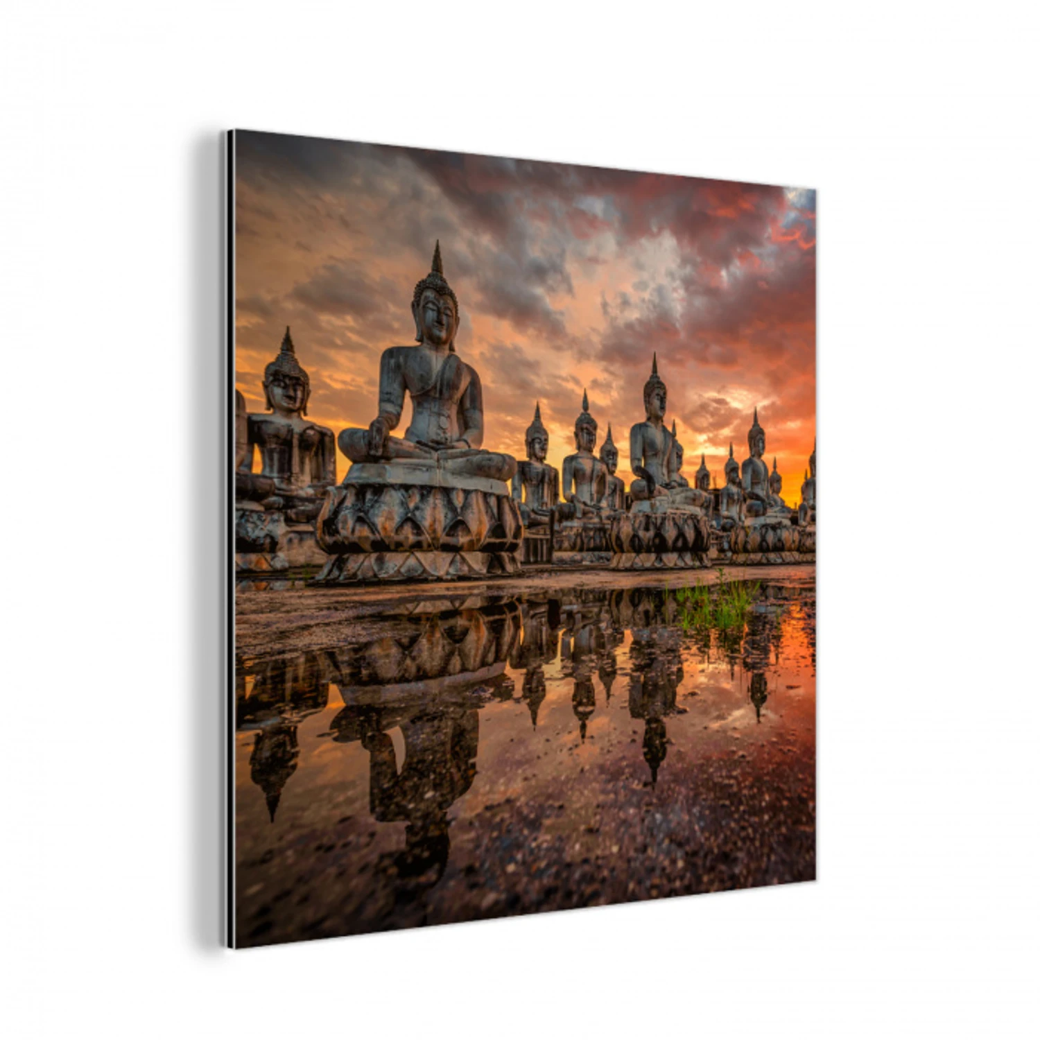 Boeddha beelden - Zonsondergang - Water - Boeddhisme aluminium wit klein -3d