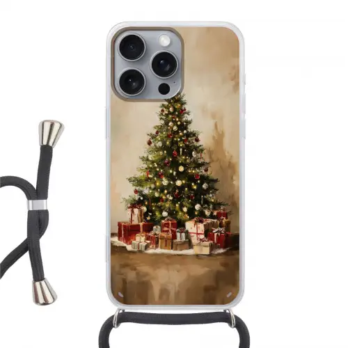 Kerstboom - Versierd - Kleurrijk Hoesje iPhone 16 Pro Max met koord klein -3d
