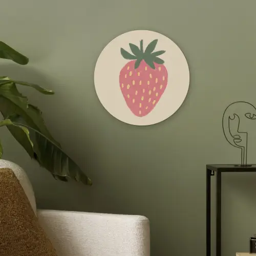 Aardbei - Minimalistisch - Rood - Fruit Akoestische PET Vilt - Rond klein -sfeer2