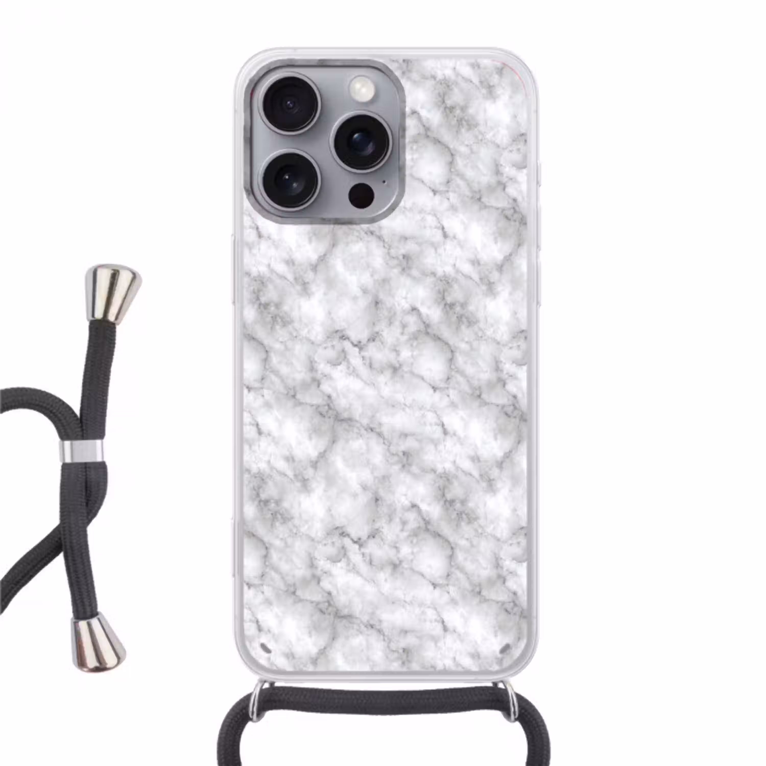 Grijs - Marmer - Klassiek - Aders Hoesje iPhone 16 Pro Max met koord klein 804 -3d
