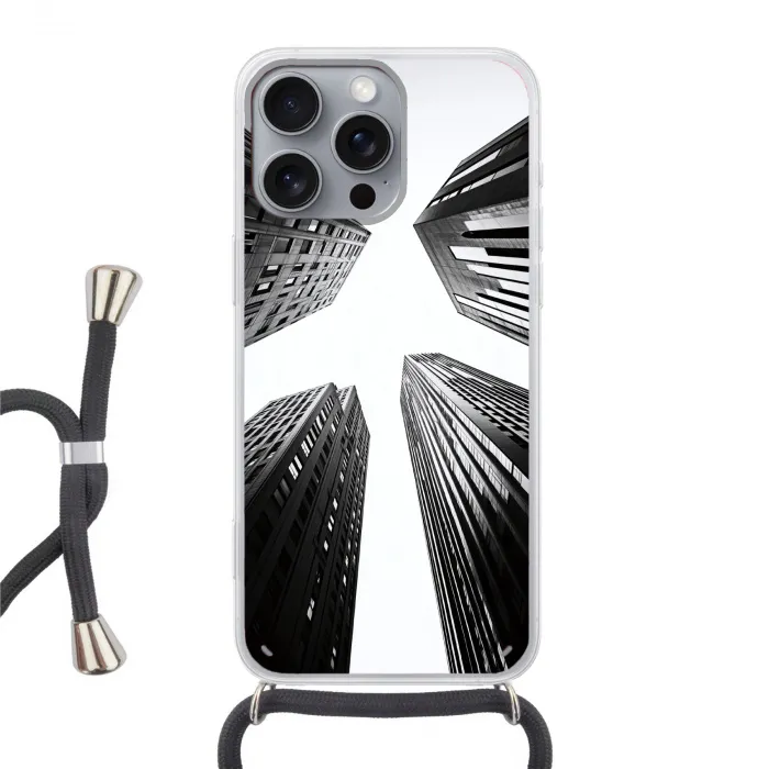 Gebouwen - Lucht - Zwart Hoesje iPhone 16 Pro Max met koord klein -3d
