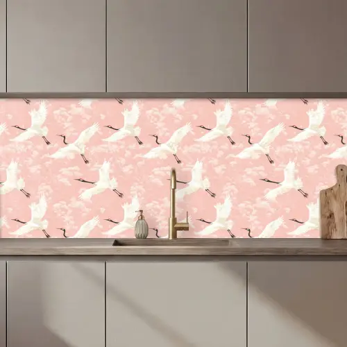 Kraanvogels - Bloesem - Roze keuken achterwand 2 middel 871 zz_3dshopping