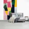 Abstract - Roze - Lappen - Vormen - Geel fotobehang vinyl groot -slaapkamer