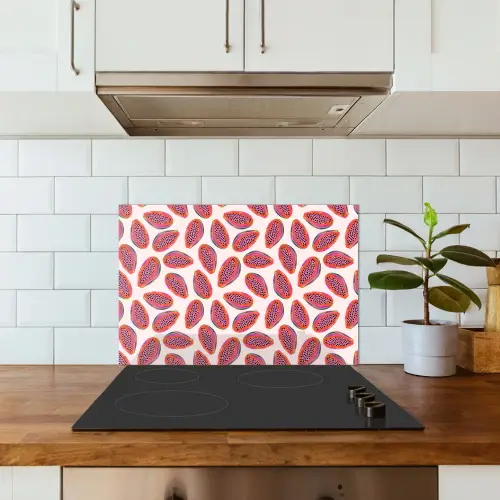Papaja - Patroon - Roze keuken achterwand spatscherm klein 900 -sfeer2