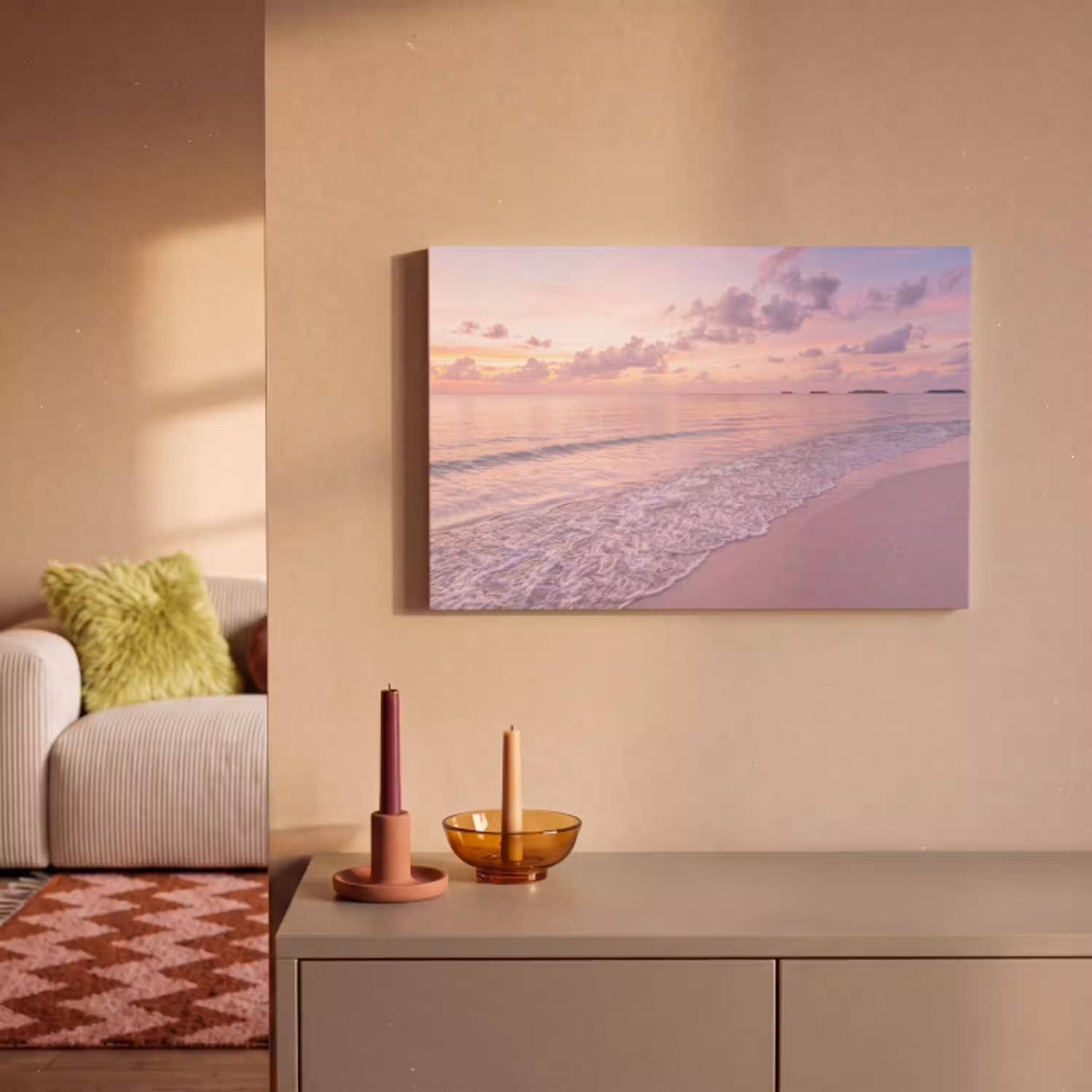 Strand - Zonsondergang - Natuur - Minimalistisch - Roze canvas 2cm klein -sfeer1
