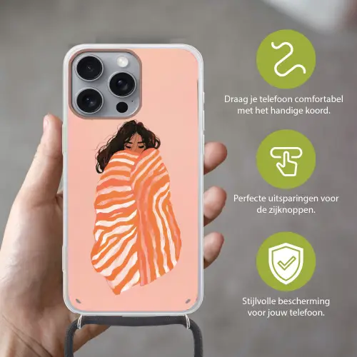 Meisje - Deken - Gestreept - Oranje Hoesje iPhone 16 Pro Max met koord klein -sfeer2_NL