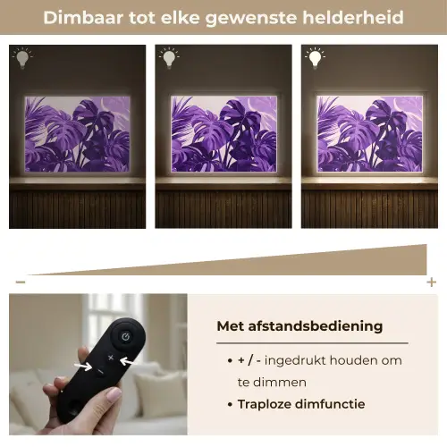 Bladeren - Paars - Tropisch - Abstract Light Box met batterij (Wandlamp) middel -USP_dimbaarNL